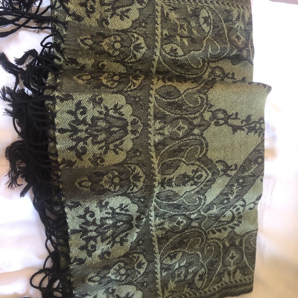 Large shawl Olive Green and Black Paisley Wrap Scarf